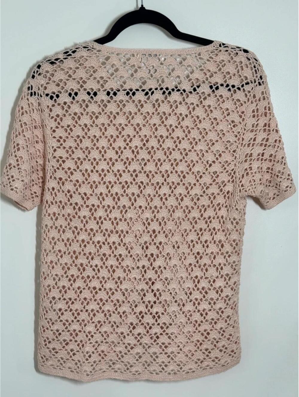 Pierre Cardin Silk Blend Crochet Cardigan Top Beige Size M Vintage - Picture 7 of 8